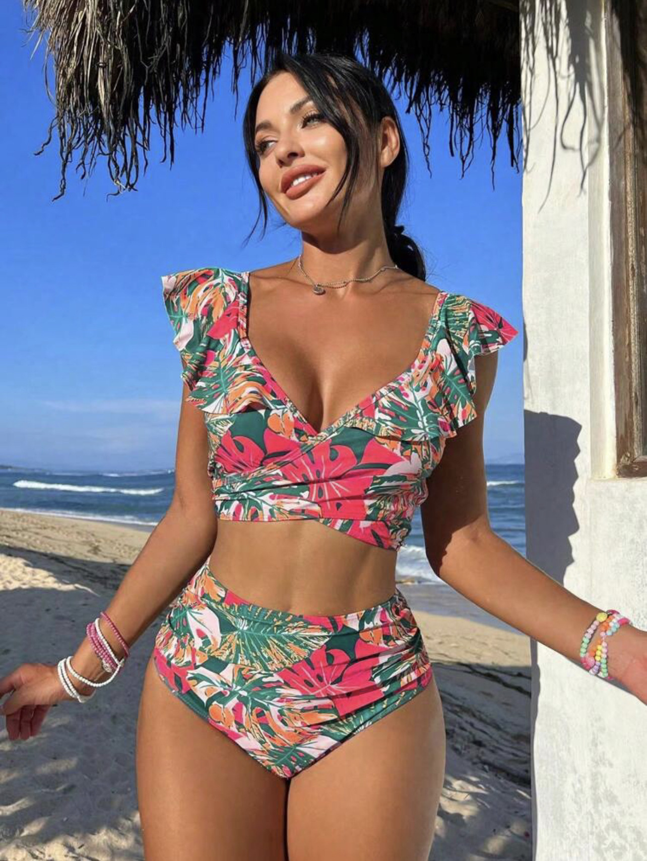 210g Weight Comfort Feel Of Sensation Mid Waist Panties Waist Bralette Bra Category Polyester Fabric Type 2 Pieces Set Quantity Swimming Pool, Beach Occasion Ditsy Floral Pattern Women's Gender Women's Ditsy Floral 2 Pieces Set Bikinis Swimwear 8
