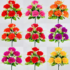 造花6本、幸せのバラ、リビングルームのテーブル装飾花、模擬シルクフラワー、プラスチックガーデンフラワー、卸売バラ