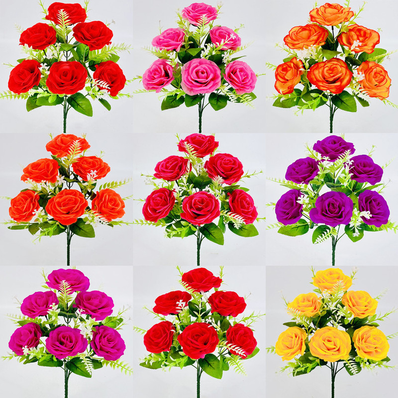 Fake Flowers 6 Heads of Happy Roses Living Room Table Decoration Flowers Simulated Silk Flowers Plastic Garden Forest Flower Art Wholesale Roses