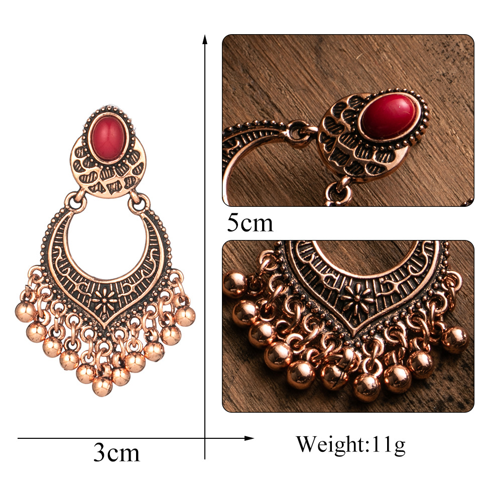 Fashion Round Beads Tassel Turquoise Earrings display picture 10