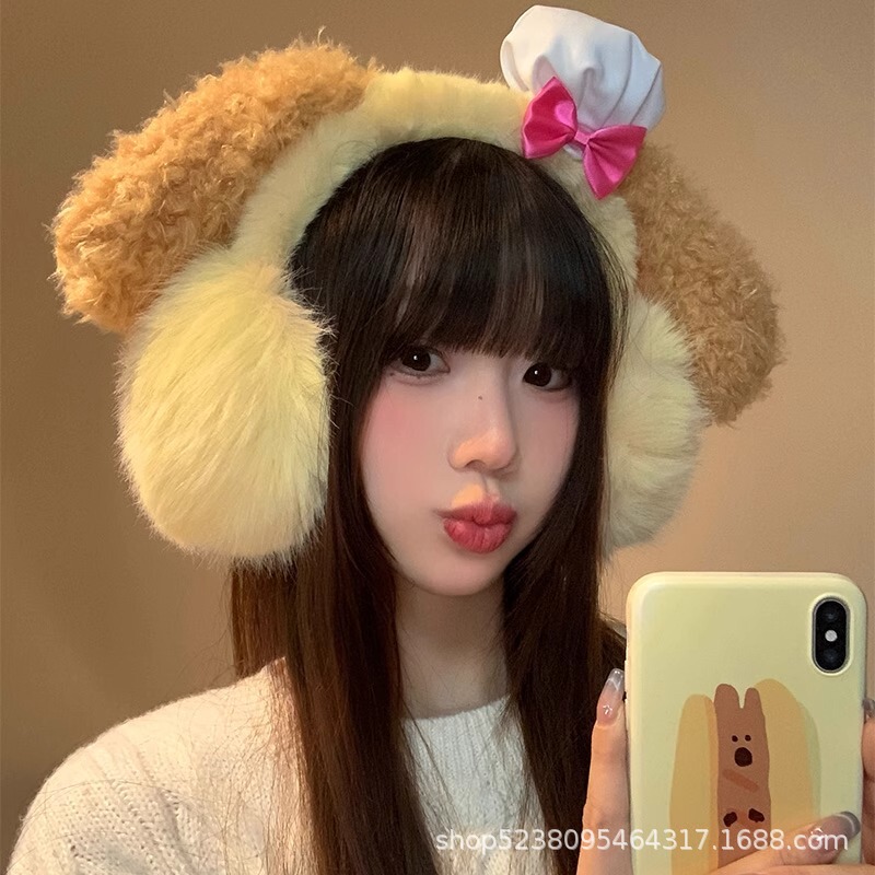 可爱饼饼大耳朵毛绒耳罩女秋冬季卡通骑行耳套保暖防寒耳暖耳捂子|undefined