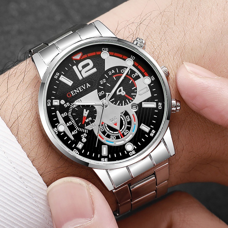 Cross-border Hot Sale Men's Watch Steel Watch Calendar Quartz Watch Sport Luminous Pointer Quartz Men's Wrist Watch Wholesale