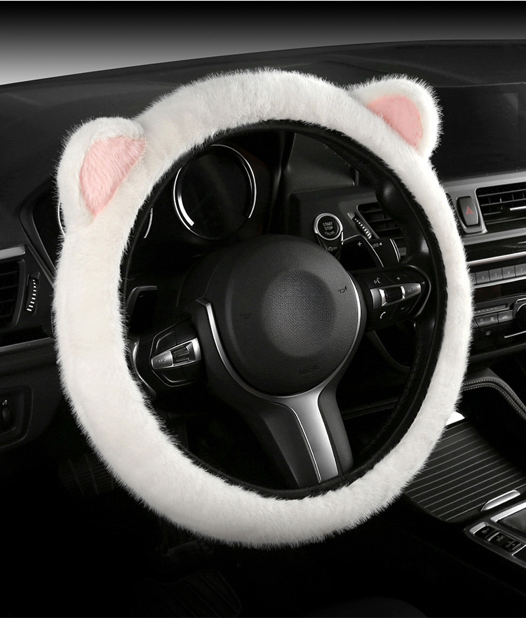 Internet Celebrity Cat Ear Plush Car Steering Wheel Cover Cute Cartoon Cover Autumn and Winter Cold Protection Wholesale