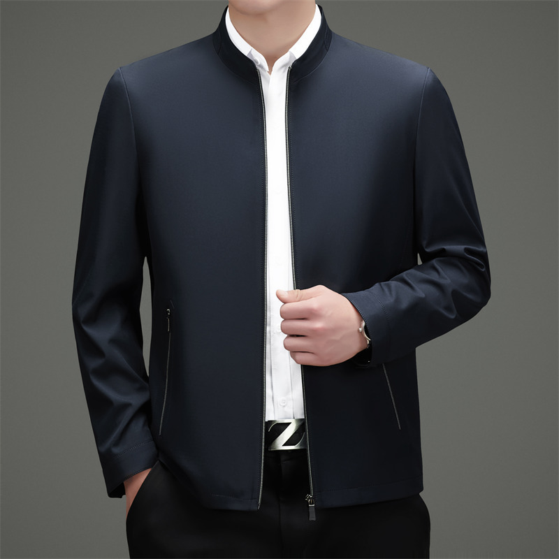 Genuine men's jacket from the counter, high-end casual, for middle-aged dads, stand-up collar, autumn and winter coat, business non-iron jacket Genuine men's jacket from the counter, high-end casual, for middle-aged dads, stand-up collar, autumn and winter coat, business non-iron jacket