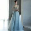 Blue long-sleeve, square neckline