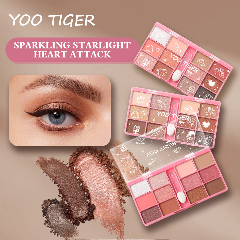 【For export only / Cross-border YOO TIGER】Girl's Pink Daily Earthy Milk Tea Twelve-Color Eyeshadow Palette 9106