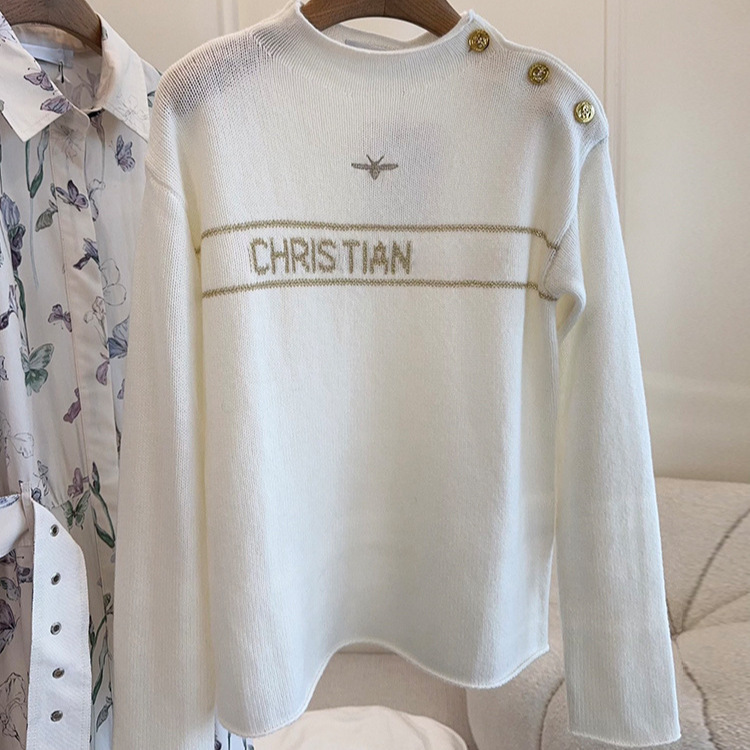 Non-Market Goods~Shenzhen Nanyou High-End European Women's Clothing Christmas Limited Edition Little Bee Jacquard Shoulder Button Cashmere Sweater