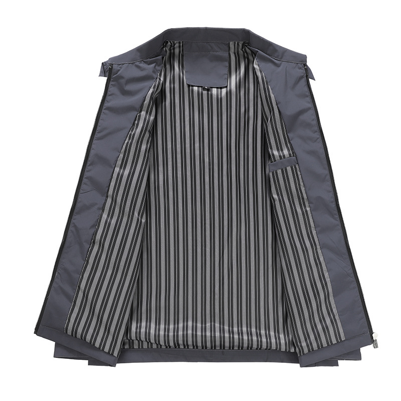 Monochrome Man- 2025 Spring Autumn New Dad's Stand Collar Jacket Business Casual Plus Size Middle-Aged And Elderly Men's Executive Coat_voghion.com