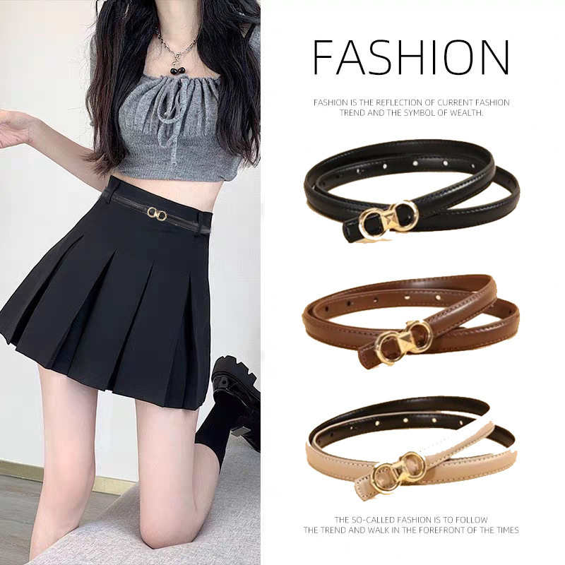 Fashion Versatile Decorative Diamond Buckle Thin Belt for Women's Coats, Dresses, Suits, Slim Waist Belt, Black Jeans Belt