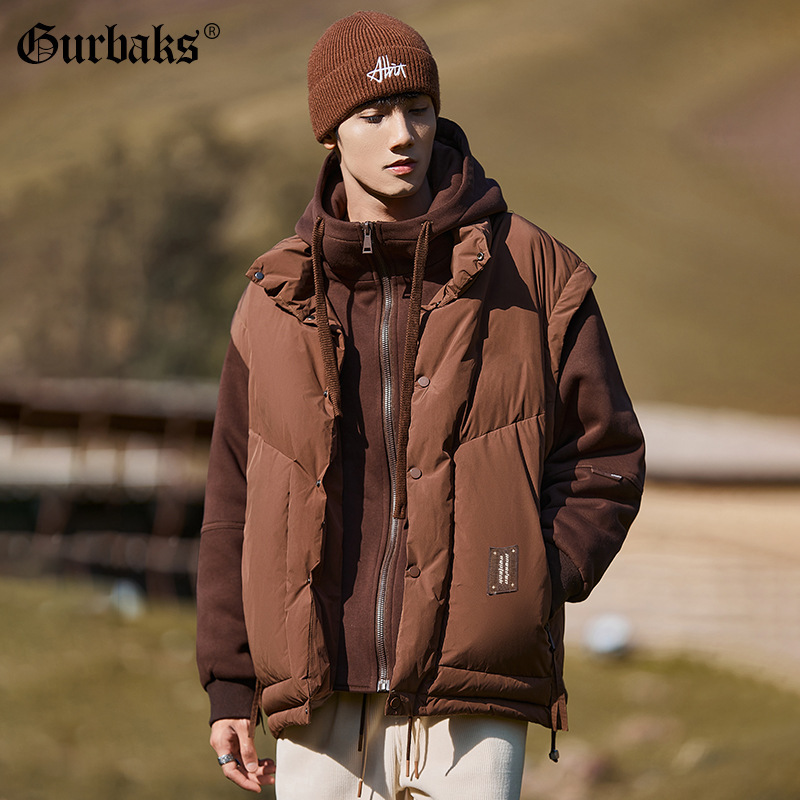 GURBAKS winter new fake two-piece down jacket men's fashion brand thickened short hooded youth winter coat