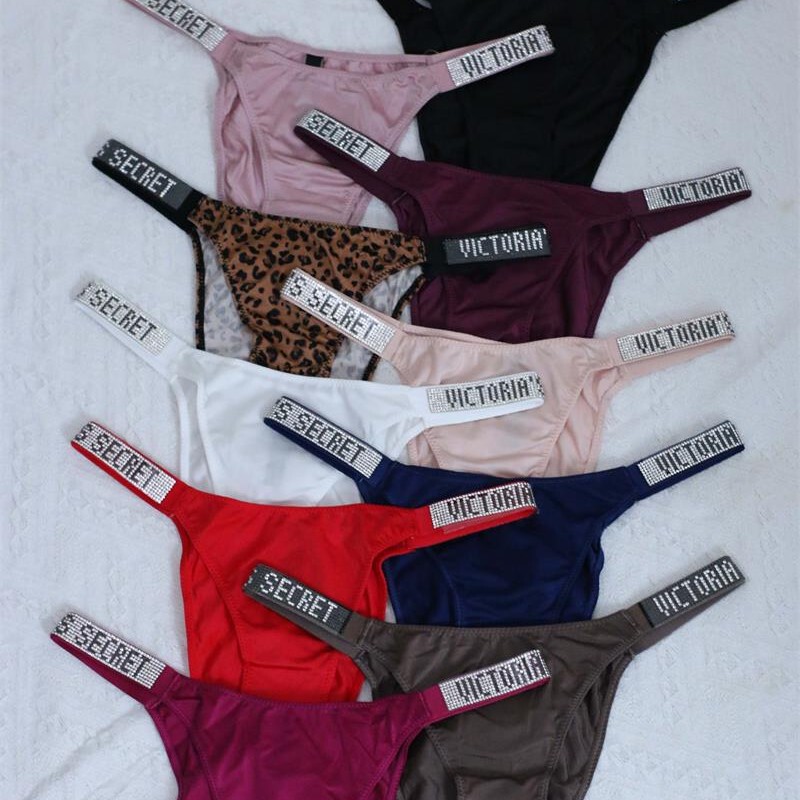 European and American Foreign Trade Sexy Rhinestone Panties with Hip-Lifting Solid Color Low-Rise Hip-Hugging Thong Briefs for Women