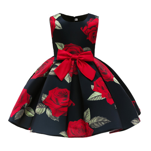 Little Girls' Dresses Exports Girls' Outfit Red Backless Blouse Dress Printed Princess Dress Children's Performance Formal Dress Children's Skirt