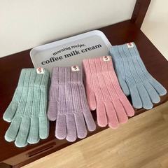 手袋男性冬防寒二重保温ベルベット厚手毛糸ニット騎手五本指タッチパネル女子学生
