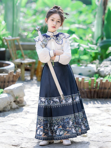 Children's Mamian Skirt, Adjustable Waist Spring Semi Skirt Hanfu Princess Dress Performance Costume Spring and Summer Girls' Costume, National Style Set