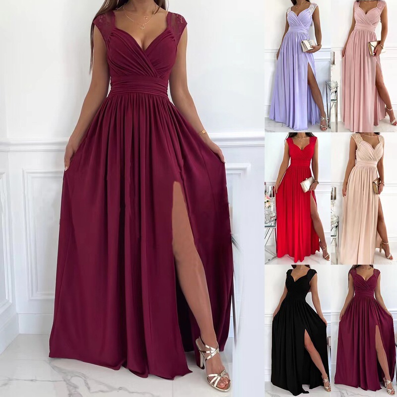 2026 Independent Site Wish Amazon Hot-Selling Item Sleeveless Lace Backless Dress with Slit Hem European and American Women's Fashion Dress