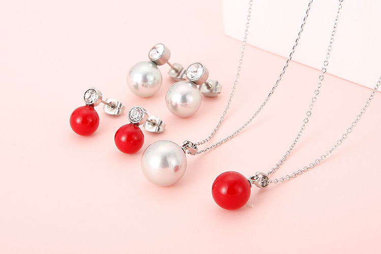 Fashion Shell Pearl Pendant Titanium Steel Necklace Earring Set Wholesale Nihaojewelry display picture 4