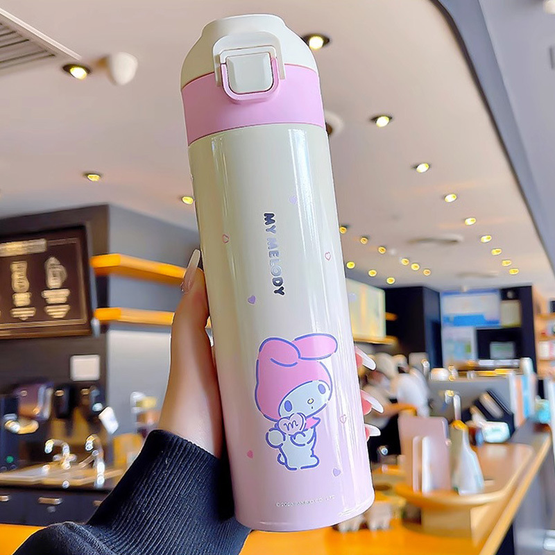 Taza termo de bebida directa de rebote de dibujos animados de Sanrio modelado en relieve 3D 316 mujeres de acero inoxidable de alto valor 350ML