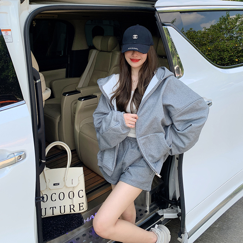 Ruyi Autumn Fine Glint Gray Galaxy Sweatshirt Grey Fleece-Lazy Style Casual Zipper Jacket