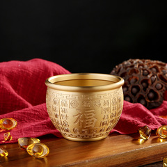 批發復古黃銅9.5cm口徑精雕百福缸招米進寶聚寶盆米缸工藝品擺件