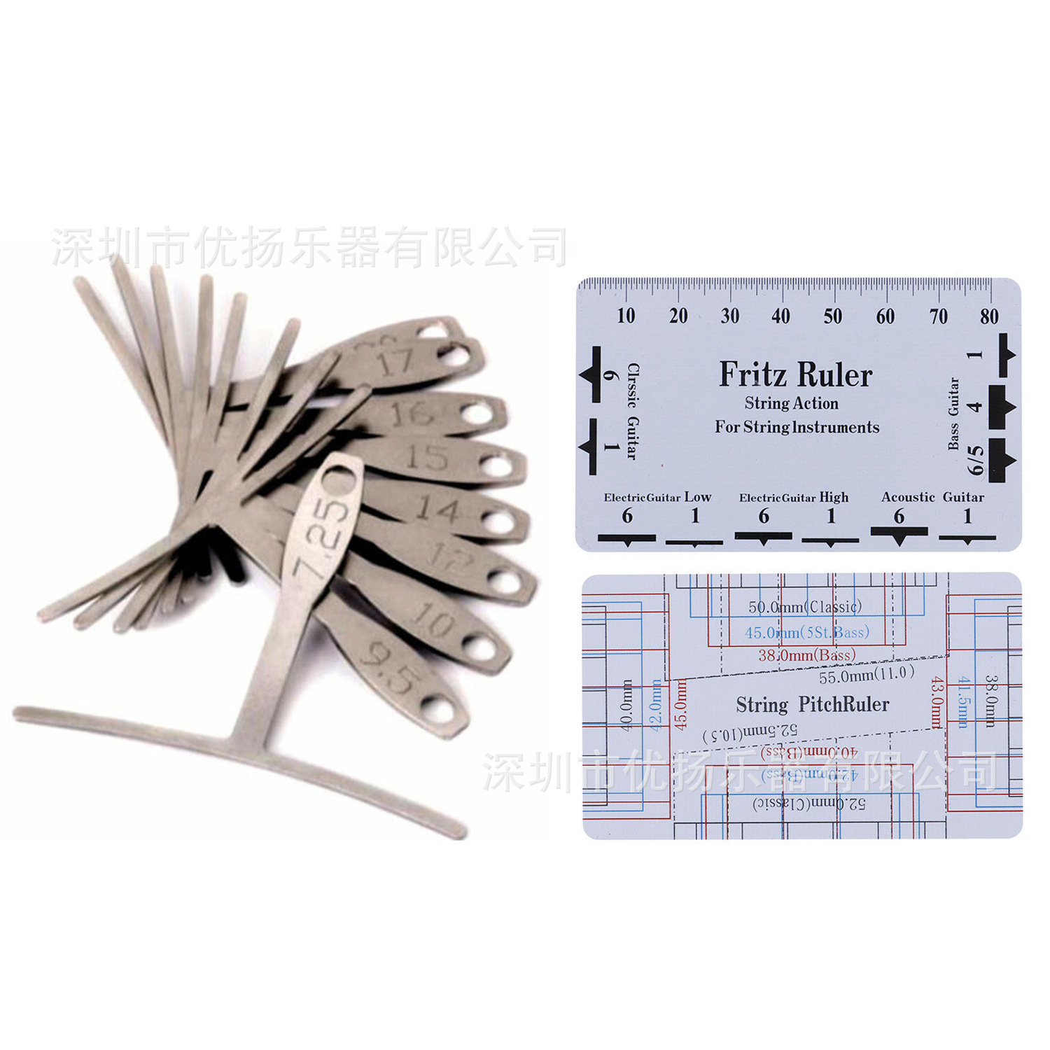 Regla de medición de guitarra Regla de medición de altura de acordes de radián Regla de nueve piezas Regla en forma de T Combinación de conjunto de 10 piezas