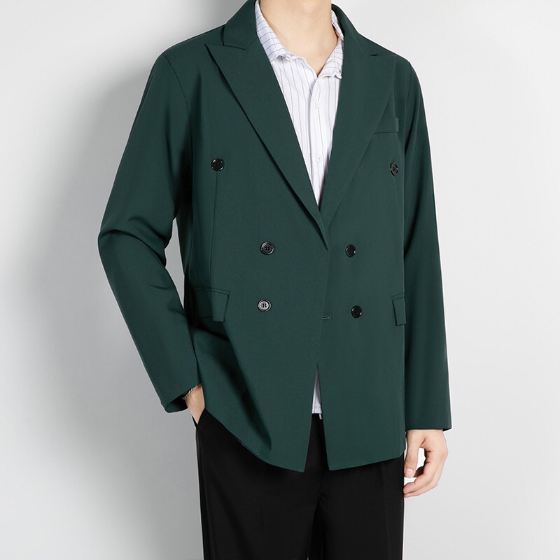 2025 Light Mature Double-breasted Suit Jacket Men's Spring and Autumn Fashion Brand Loose British Style Casual Shoulder Pad Suit