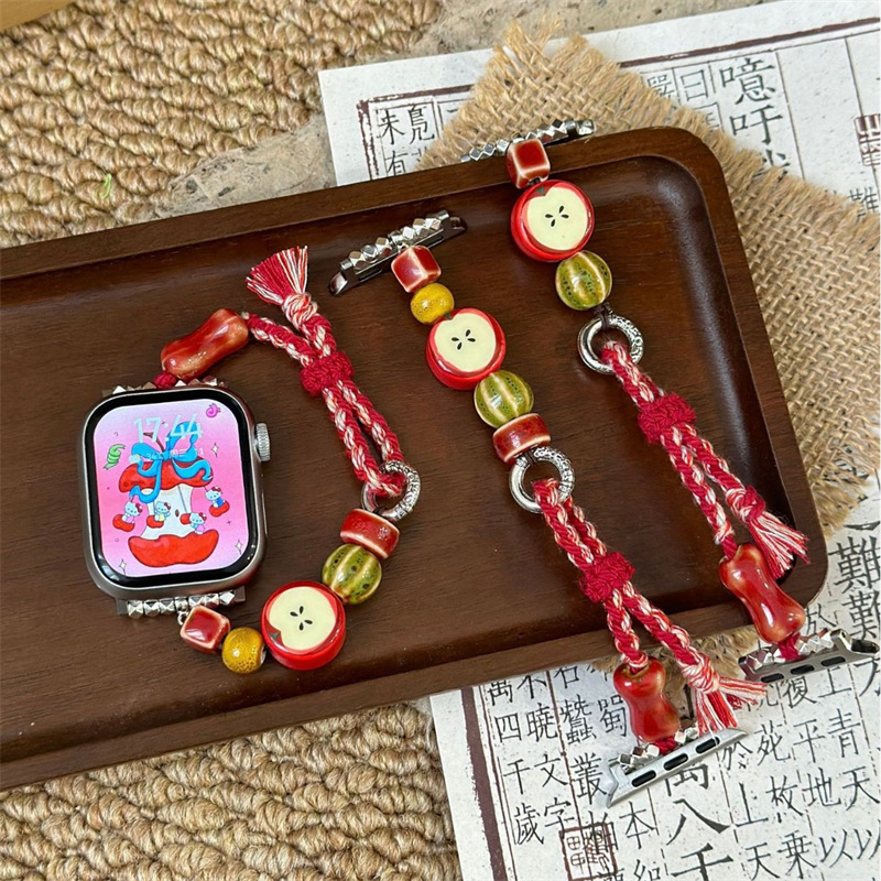 Cute Red Apple Suitable for Apple S10 Watch Strap 987654 Generation Se Strap Female Breathable Chain Xiaomi 8/9Pro