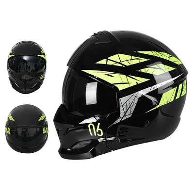 Helmet Combination Half Helmet: Motosiklet kaskı (dəbilqə) - 856-black-and-yellow-black-lenses-m55-56