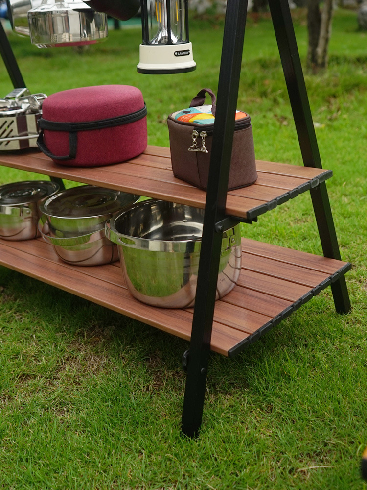 CLS aleación de aluminio al aire libre de doble capa de almacenamiento rack patio balcón almacenamiento rack auto-conducción viaje coche camping soporte portátil