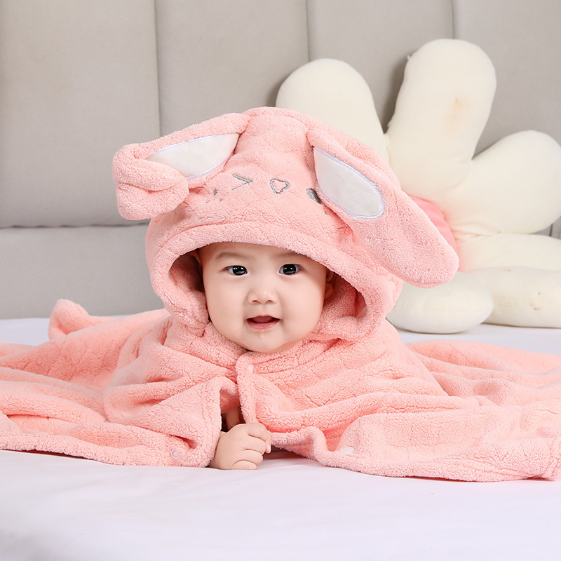 Cartoon Baby Bath Towel Poncho, Children's Blanket, Baby Children's Cover Blanket, Elephant Bathrobe, Thickened, Water-Absorbent, Easy to Dry in All Seasons