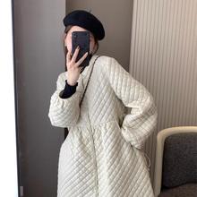 太太太火了 韩国ins复古菱格宽松轻薄棉衣裙中长款保暖棉服外套女