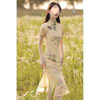 2671 раз повторная покупка Cheongsam 2025, новые женские летние элегантные ретро-цветы в китайском стиле средней длины