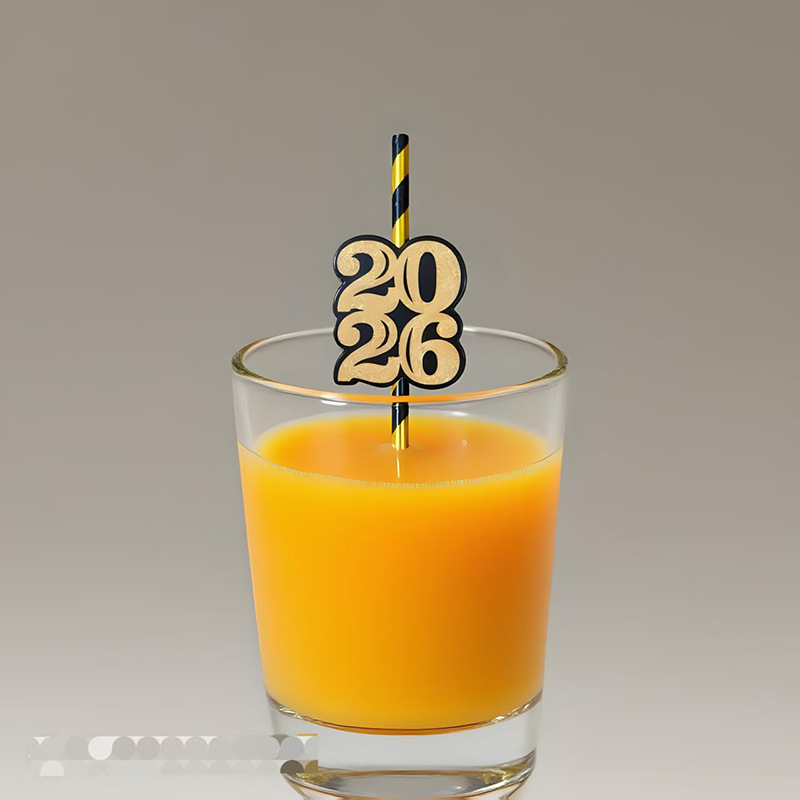 Cross-border 2026 tarjeta digital de oro negro paja de papel de fiesta desechable paja de postre cóctel paja