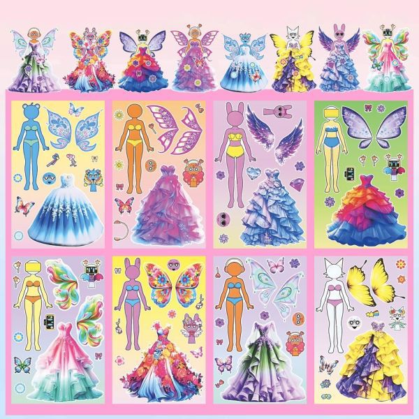 8 princess dress up stickers type d [1 set/no duplication]