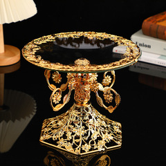 歐式一層底座鏤空水果盤乾果盤家用客廳茶几蛋糕擺台果盤金屬擺件