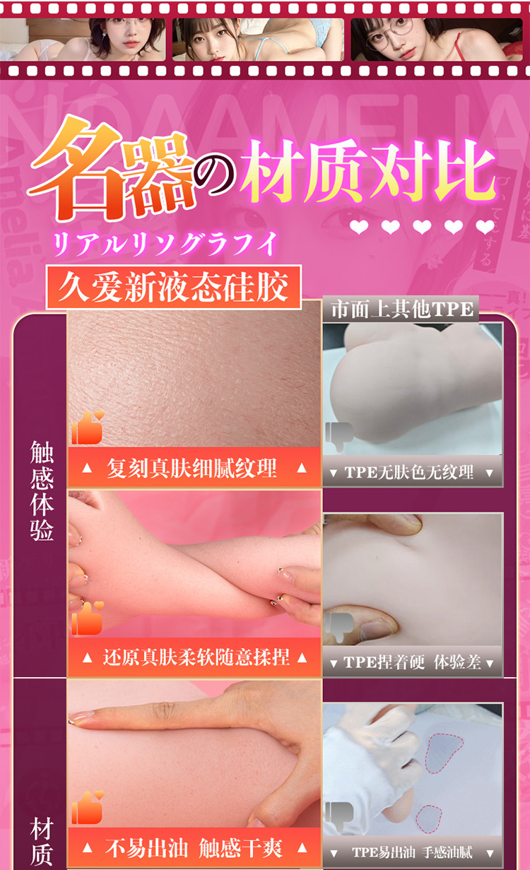 Jiuai Portable Manual Masturbator in Liquid Silicone, Skin Tone, Adult Male Pleasure Device — detail image 8