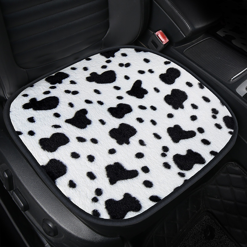汽车坐垫冬季短毛绒车垫子无靠背单片三件套加厚保暖时尚豹纹座垫