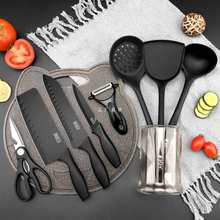 刀具套装家用德国黑钢菜刀菜板二合一厨具厨刀组合厨房全套装宿舍