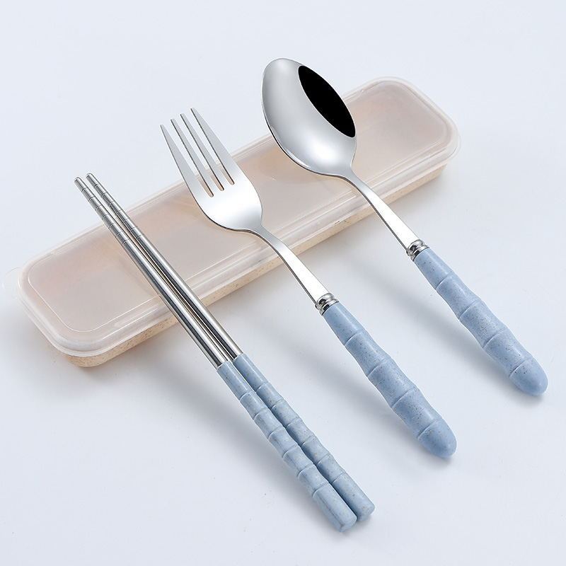 유러피언블루-[숟가락+젓가락+포크+수납함] 4종세트
