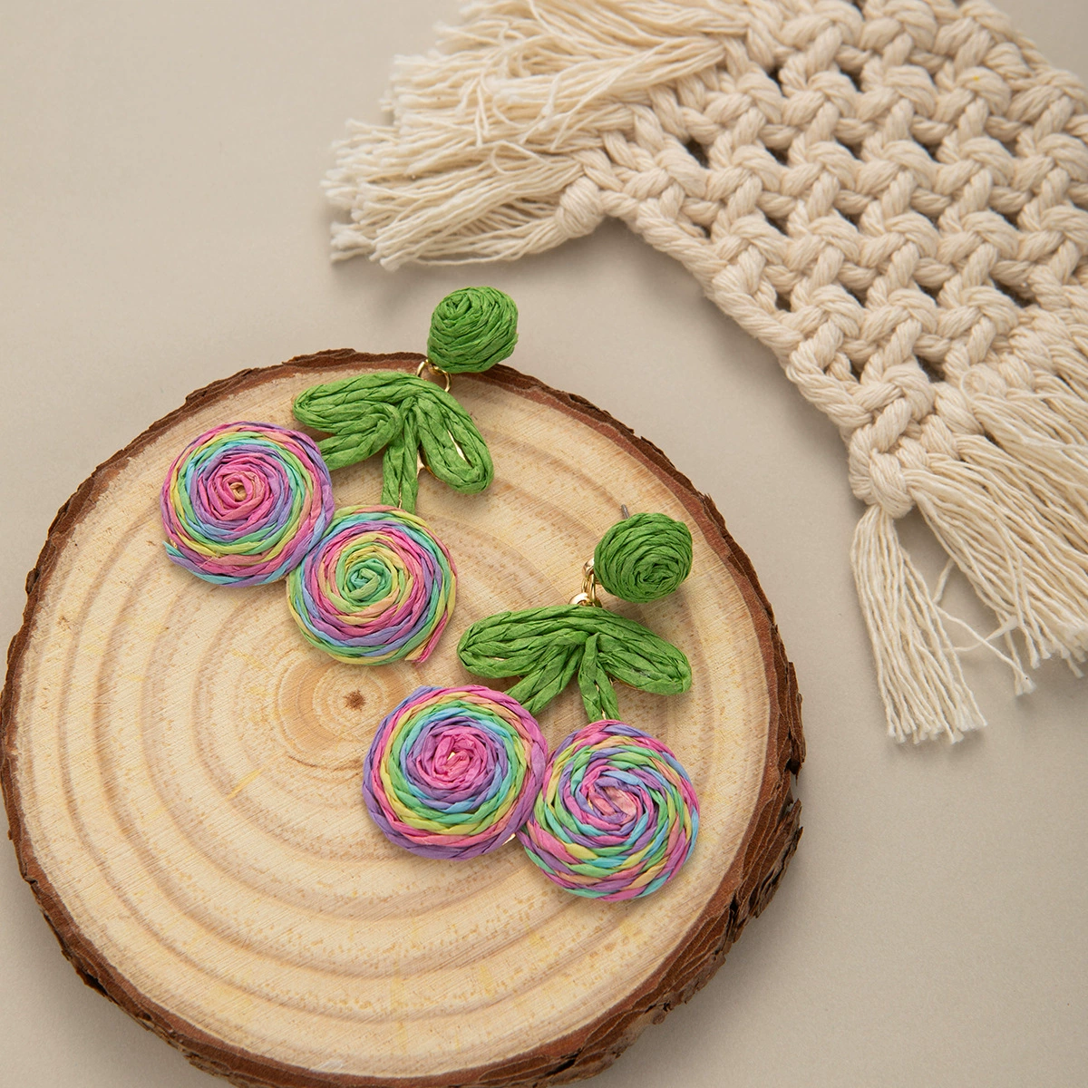 Woven brand cute earrings handmade, boho style, flowered