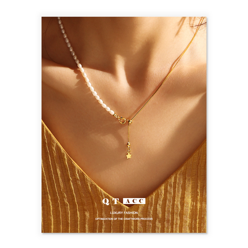 Brass fashionable retro brand organic autumn necklace pearl