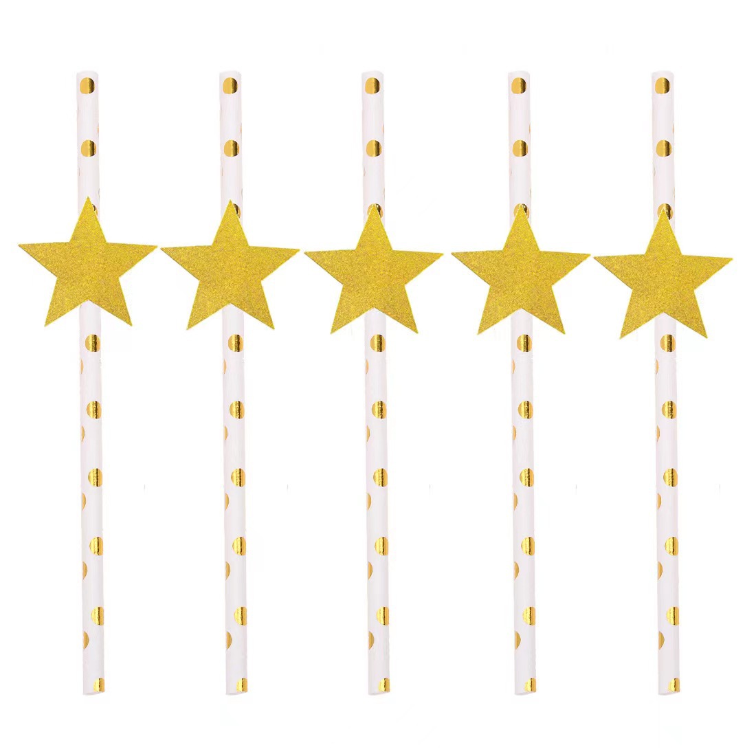 Net paja de papel rojo oro de cinco puntas Tarjeta de estrella paja decorativa paja desechable de cumpleaños degradable leche té paja