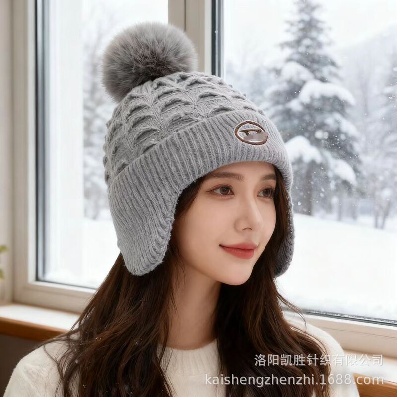 跨境秋冬毛绒棒球帽女休闲百搭骑车保暖护耳帽韩版户外套头针织帽|undefined