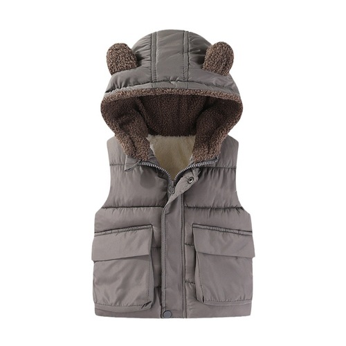 Children's vest hooded thickened boy's outer wear warm vest baby girl's velvet vest small and medium-sized cute baby