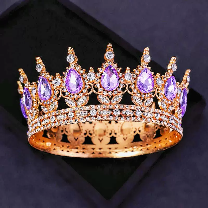 跨境欧美大皇冠新娘结婚头饰彩色圆皇冠装饰摆件女王大气新娘头饰