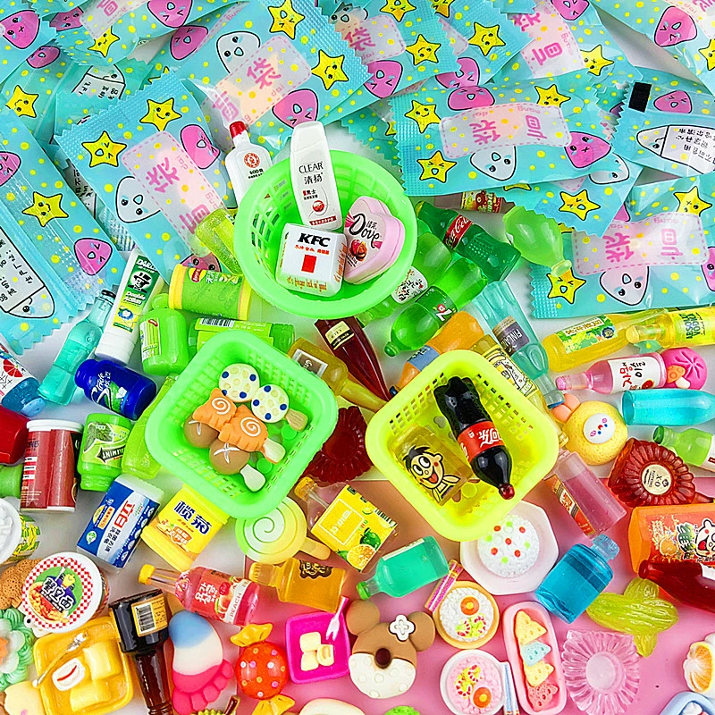 Набор миниатюрных аксессуаров для творчества из смолы: бутылочки для еды, мини-снеки, сюрприз-бокс для магазина у дома.