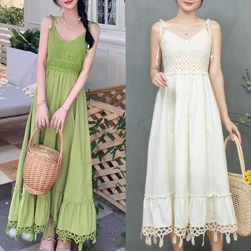 Yunnan clothing manufacturers in stock wholesale tourism holiday dress mercerized cotton green suspender skirt three-color optional