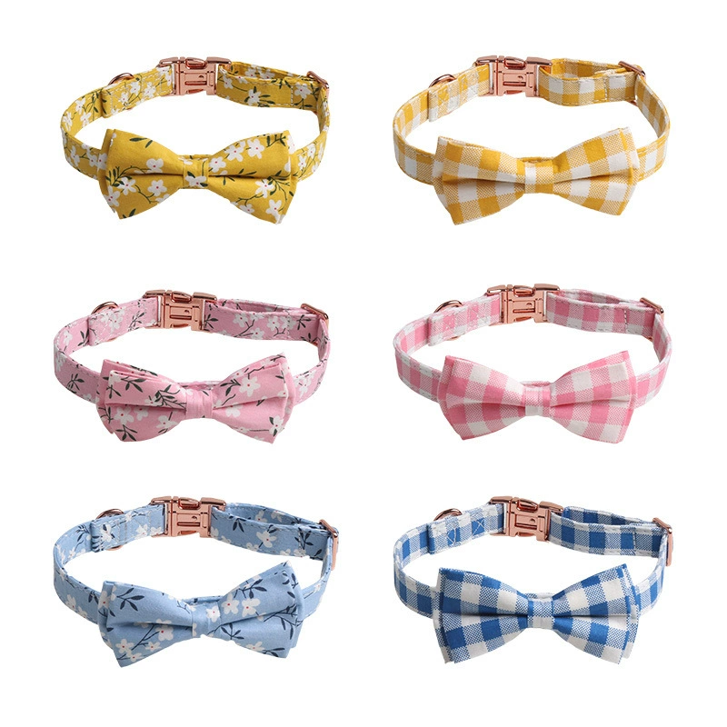 Новый ошейник для домашних животных Aminger в клетку с цветочным рисунком и воротником из розового золота с бантом ошейник для собак