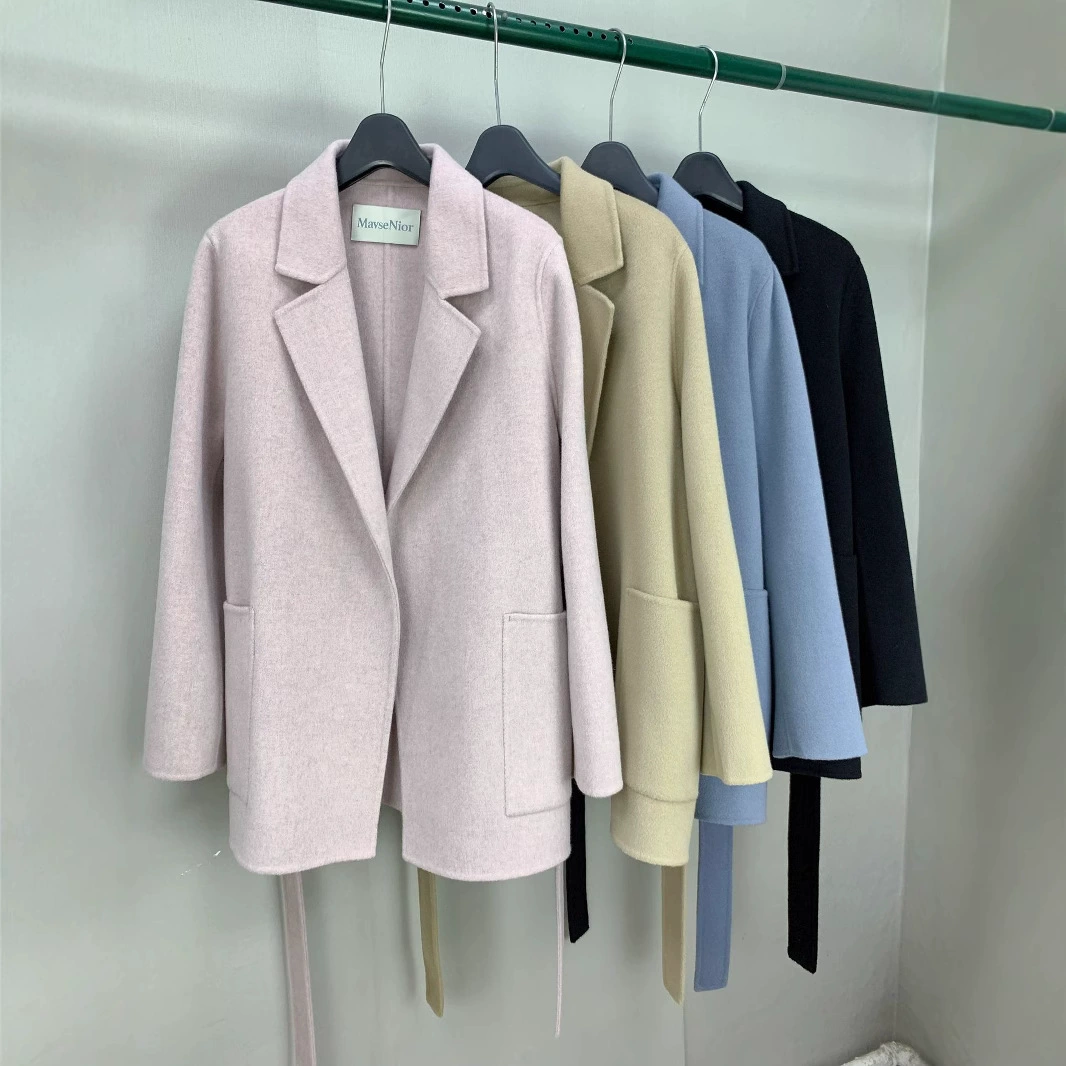 Двустороннее шерстяное пальто в костюмном стиле, куртка 25, зимняя прямая рабочая одежда средней длины, простая маленькая свободная на шнуровке