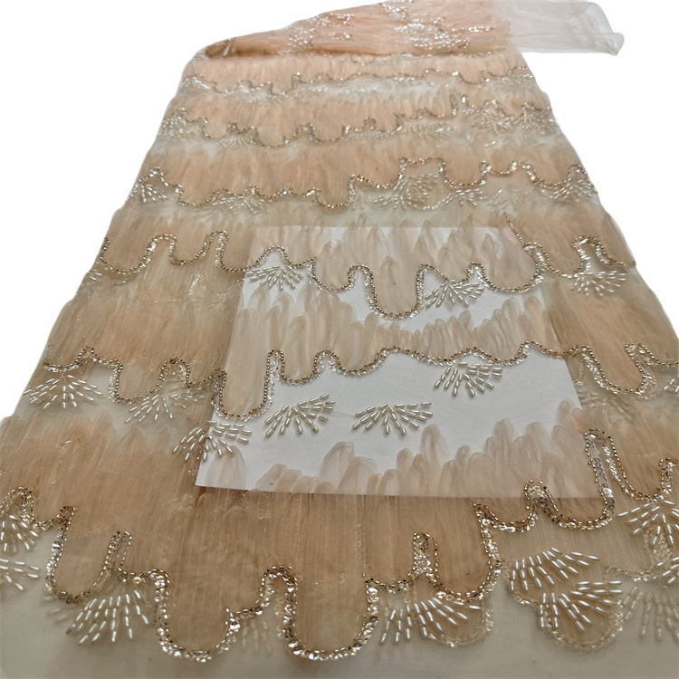 Paisaje tridimensional bordado tela de malla estilo nacional pequeño vestido fresco y hermoso cheongsam vestido de cena tela