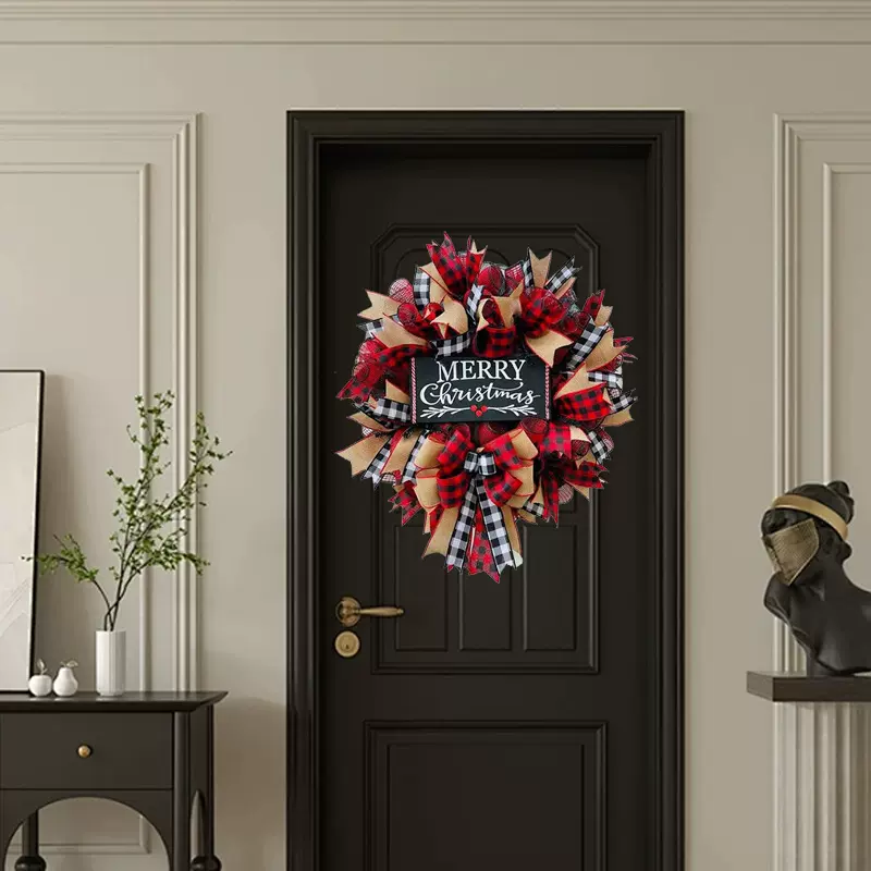 批发圣诞节字母花环 美式圣诞创意门挂仿真红果花环藤圈装饰跨境